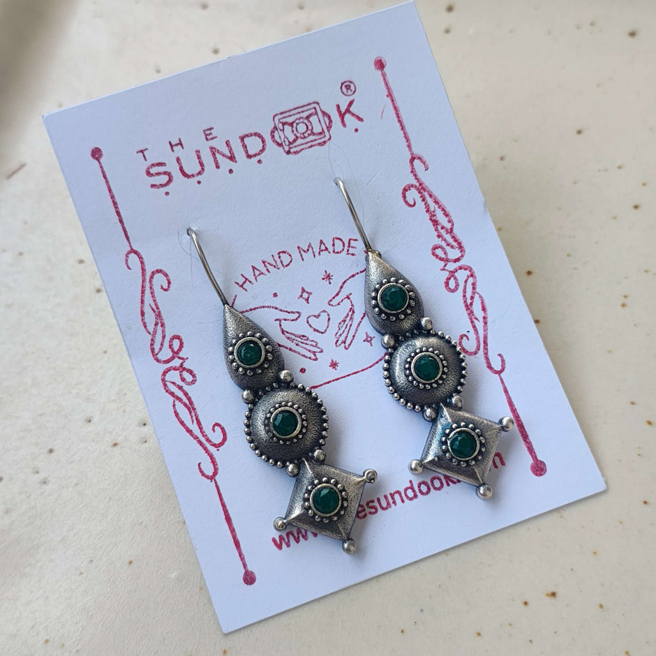 IMLI SILVER OXIDIZED EARRINGS - GREEN