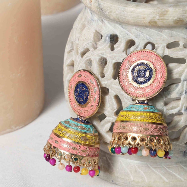 Jaanvi Multicolor Gold Plated Stud Jhumki Earrings
