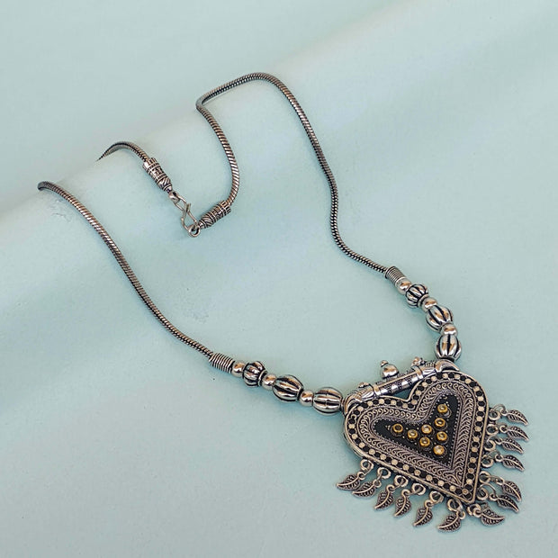 Kavya Silver Oxidized Chain Pendant