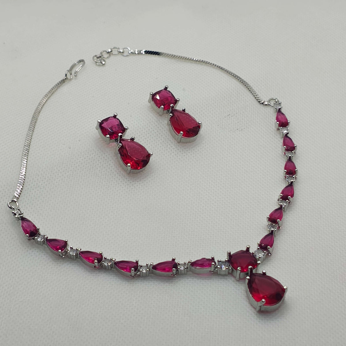 Kiara AD Necklace Set - Ruby Red