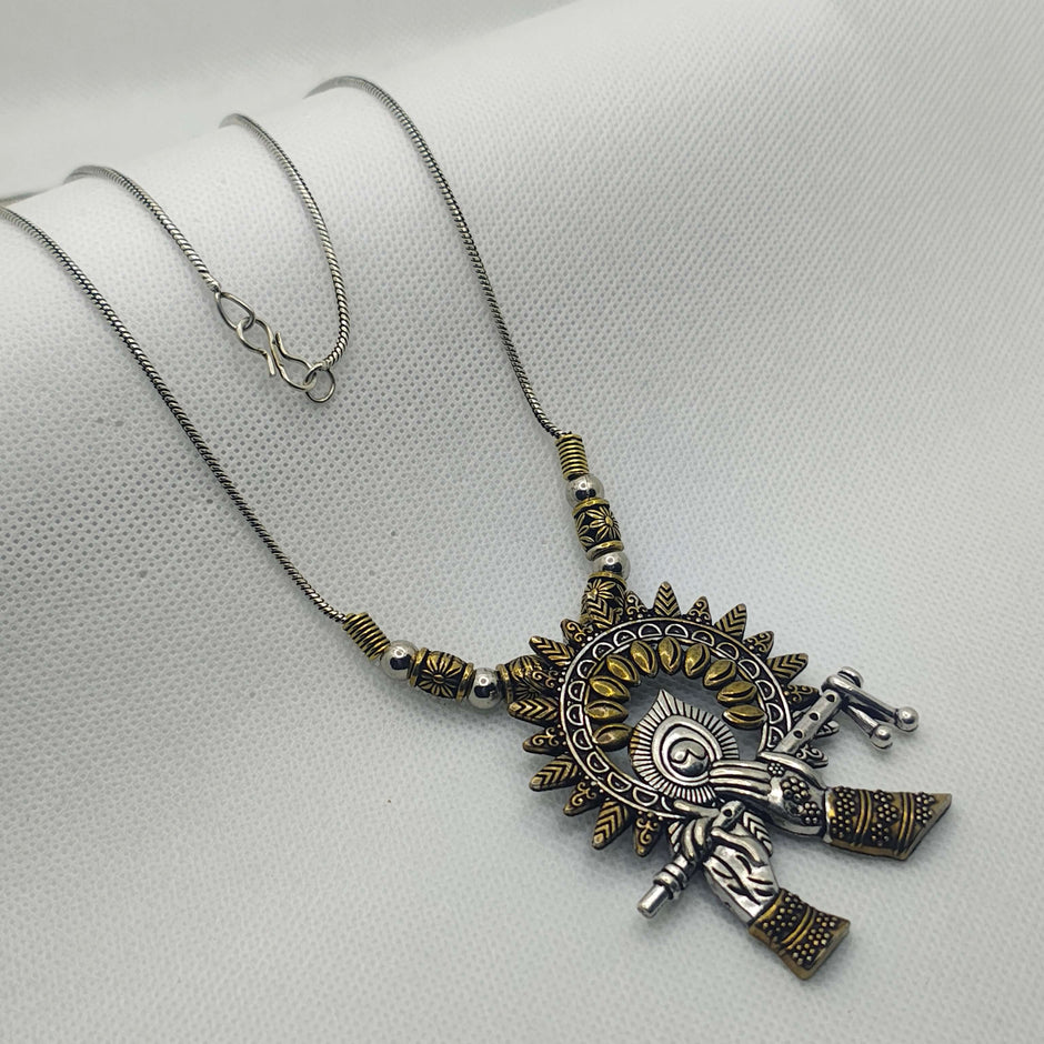 Krishna Silver Oxidized Chain Pendant