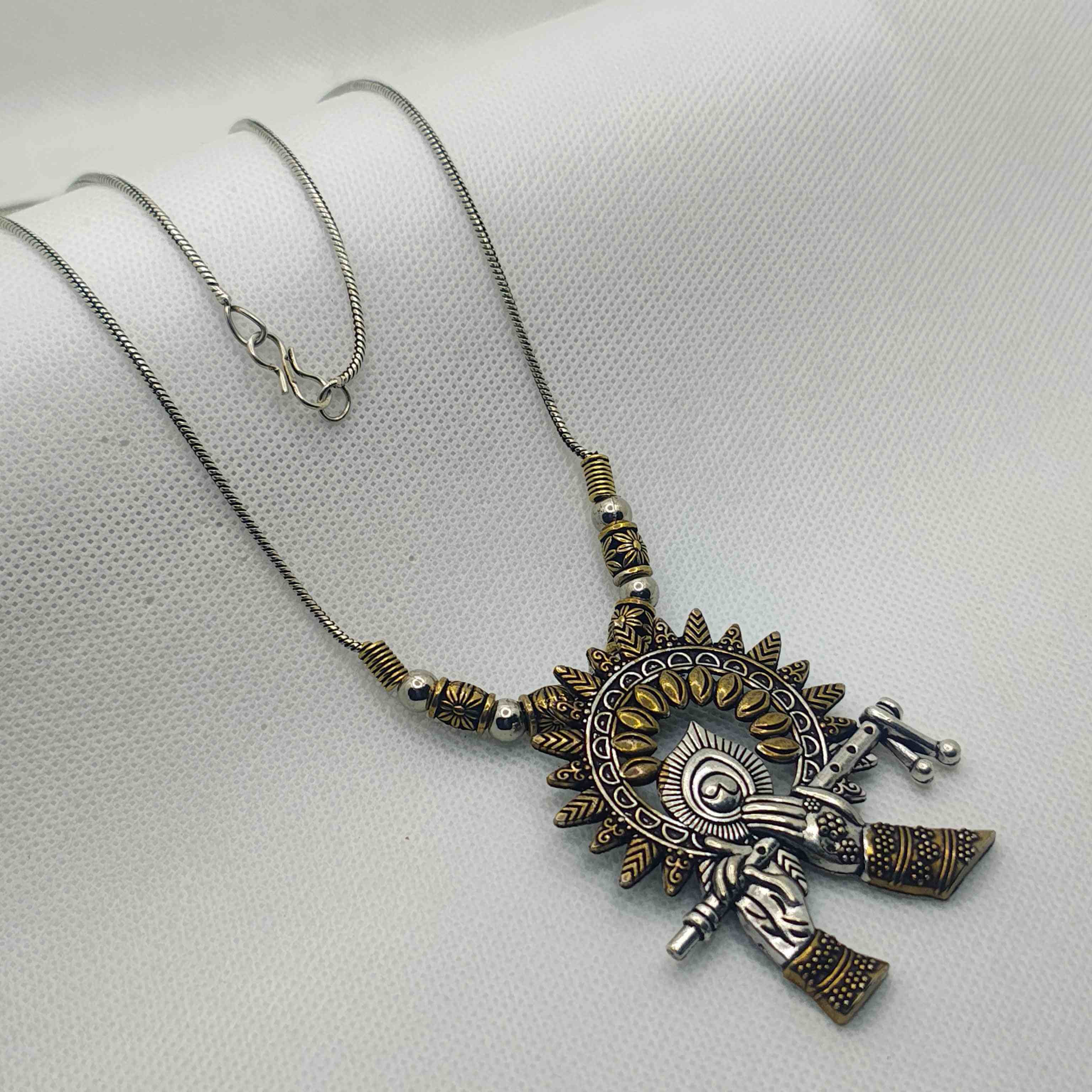 Krishna Silver Oxidized Chain Pendant- Golden