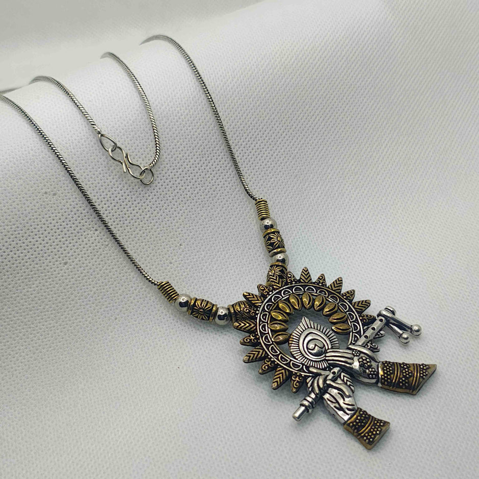 Krishna Silver Oxidized Chain Pendant- Golden