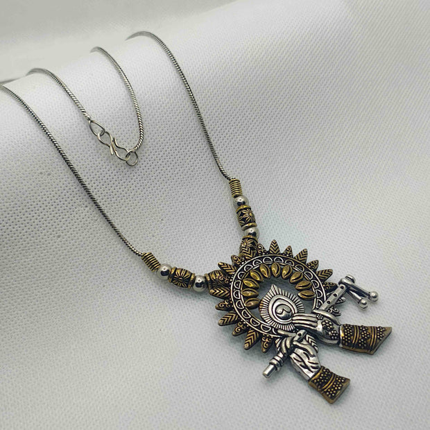Krishna Silver Oxidized Chain Pendant- Golden