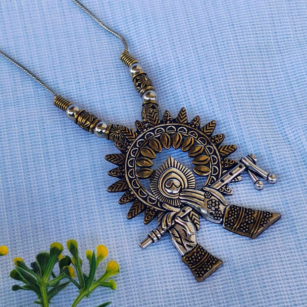 Krishna Silver Oxidized Chain Pendant- Golden