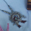 Krishna Silver Oxidized Chain Pendant - Red