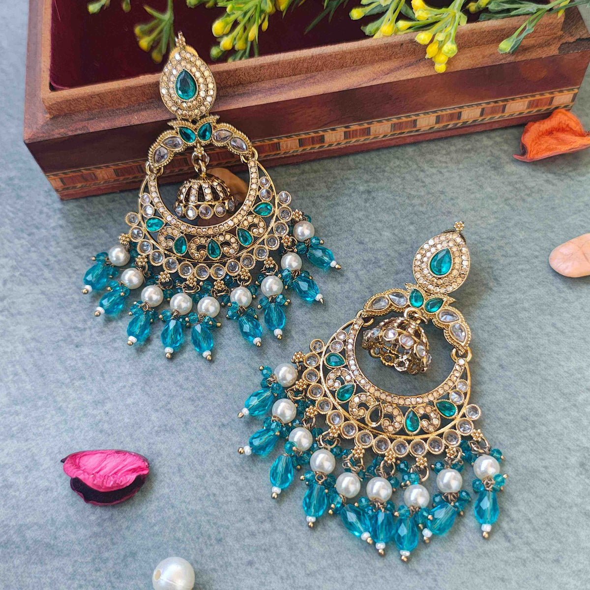 KRITIKA PEARL & KUNDAN GOLD PLATED CHANDBALI EARRINGS