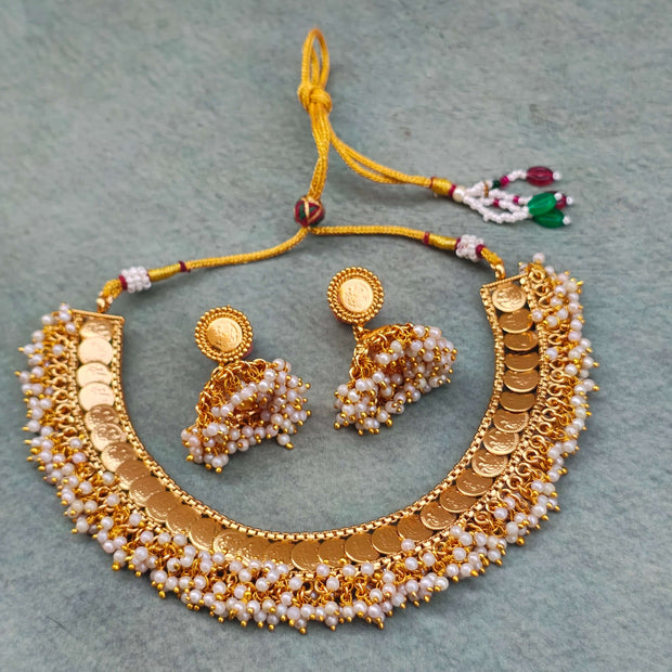Kashish Handcrafted Antique Gold Plated Kasu Mala Necklace Set