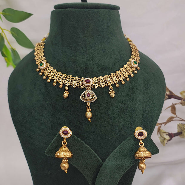 Kirat Ethnic Antique Gold Tone Necklace Set