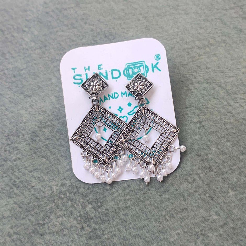 Lavanya Pearl Silver Oxidized Earrings