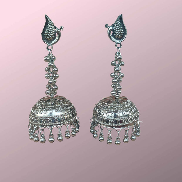 MANNAT SILVER OXIDIZED GHUNGROO JHUMKA EARRINGS