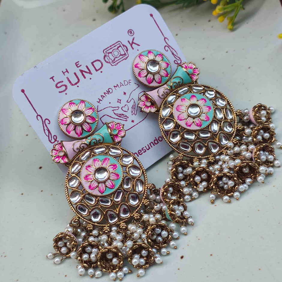Manyata Pearl and Polki Earrings