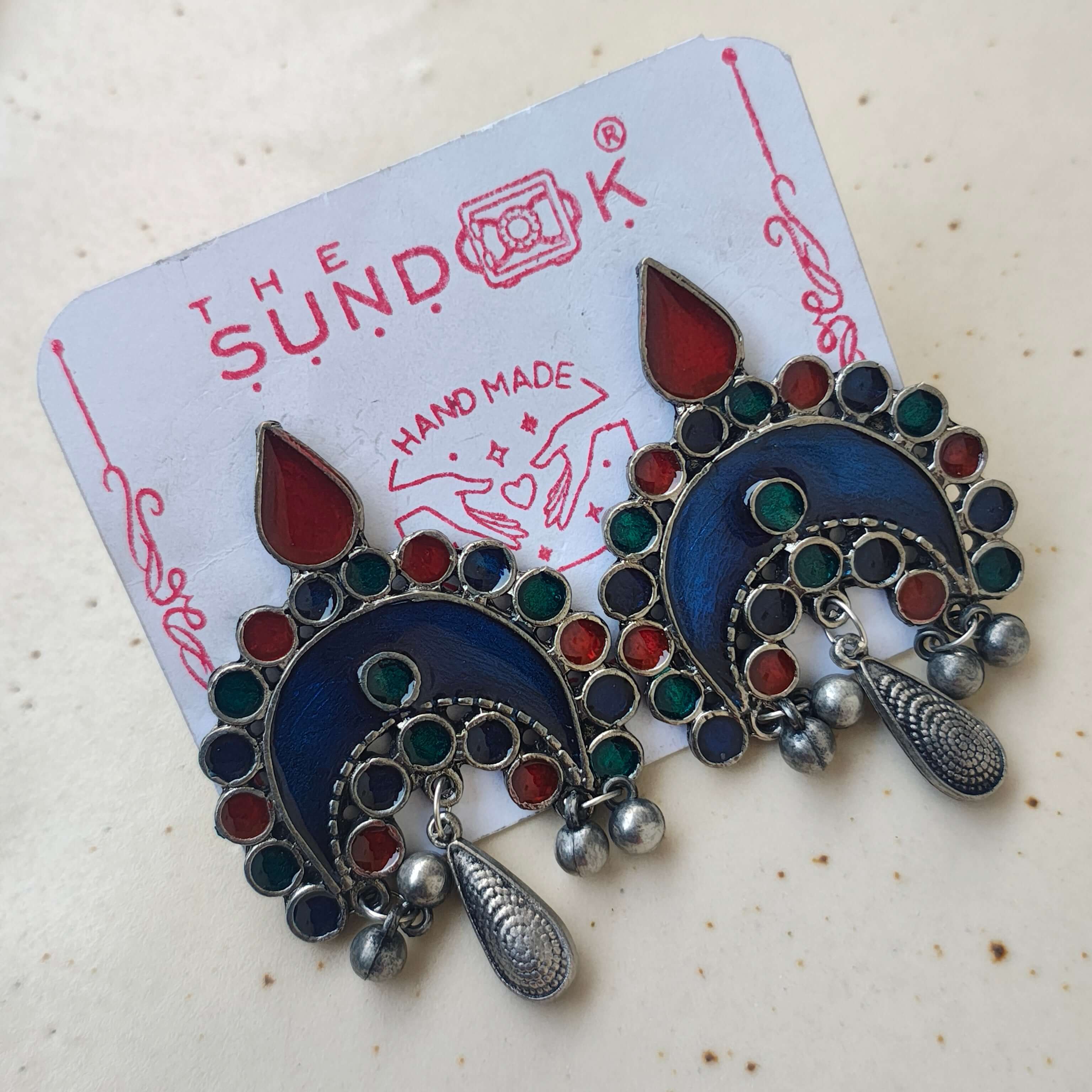 Mayuri Multi-Colour Silver Oxidized Earrings