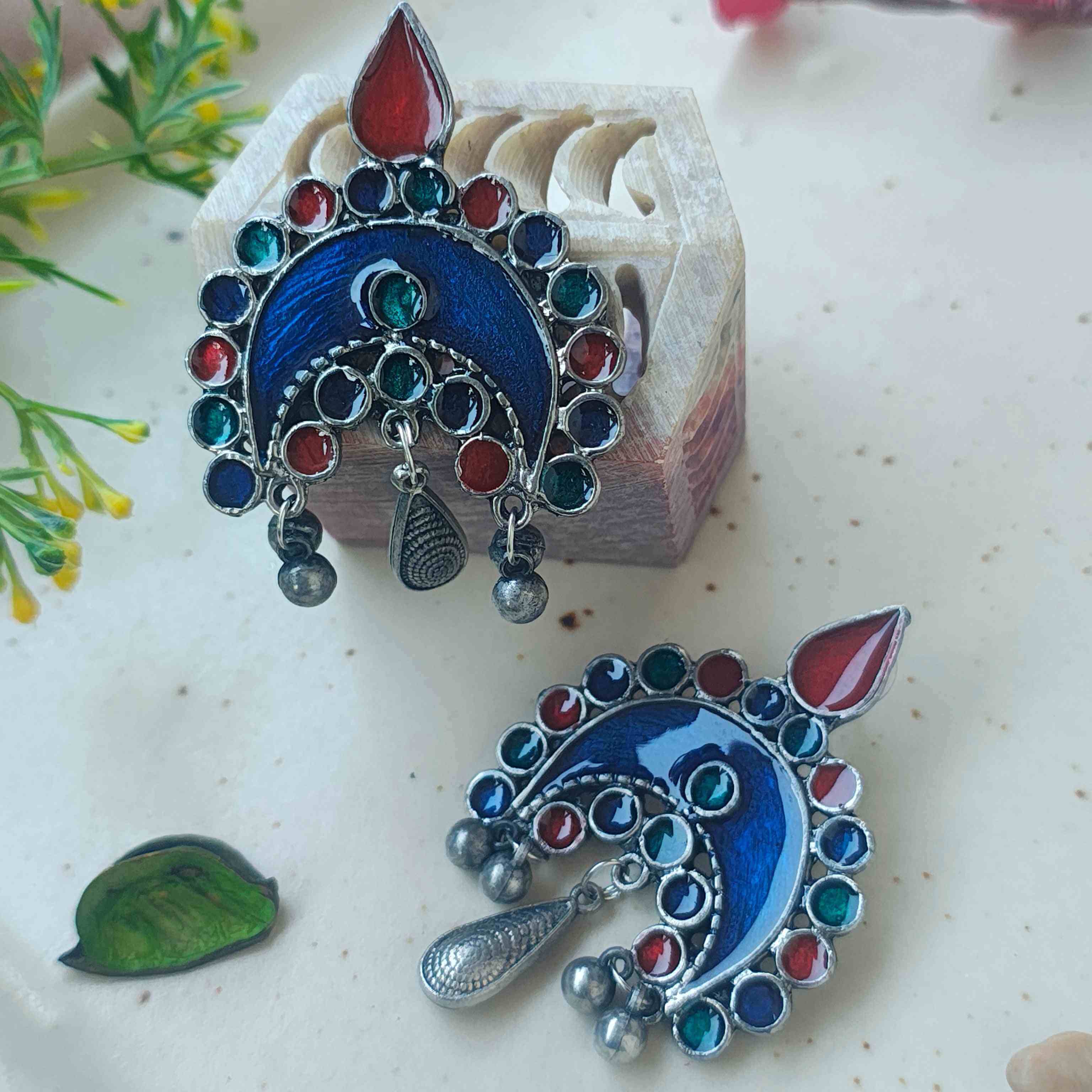 MAYURI MULTI-COLOUR SILVER OXIDIZED EARRINGS