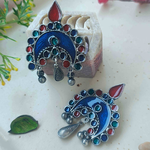 MAYURI MULTI-COLOUR SILVER OXIDIZED EARRINGS