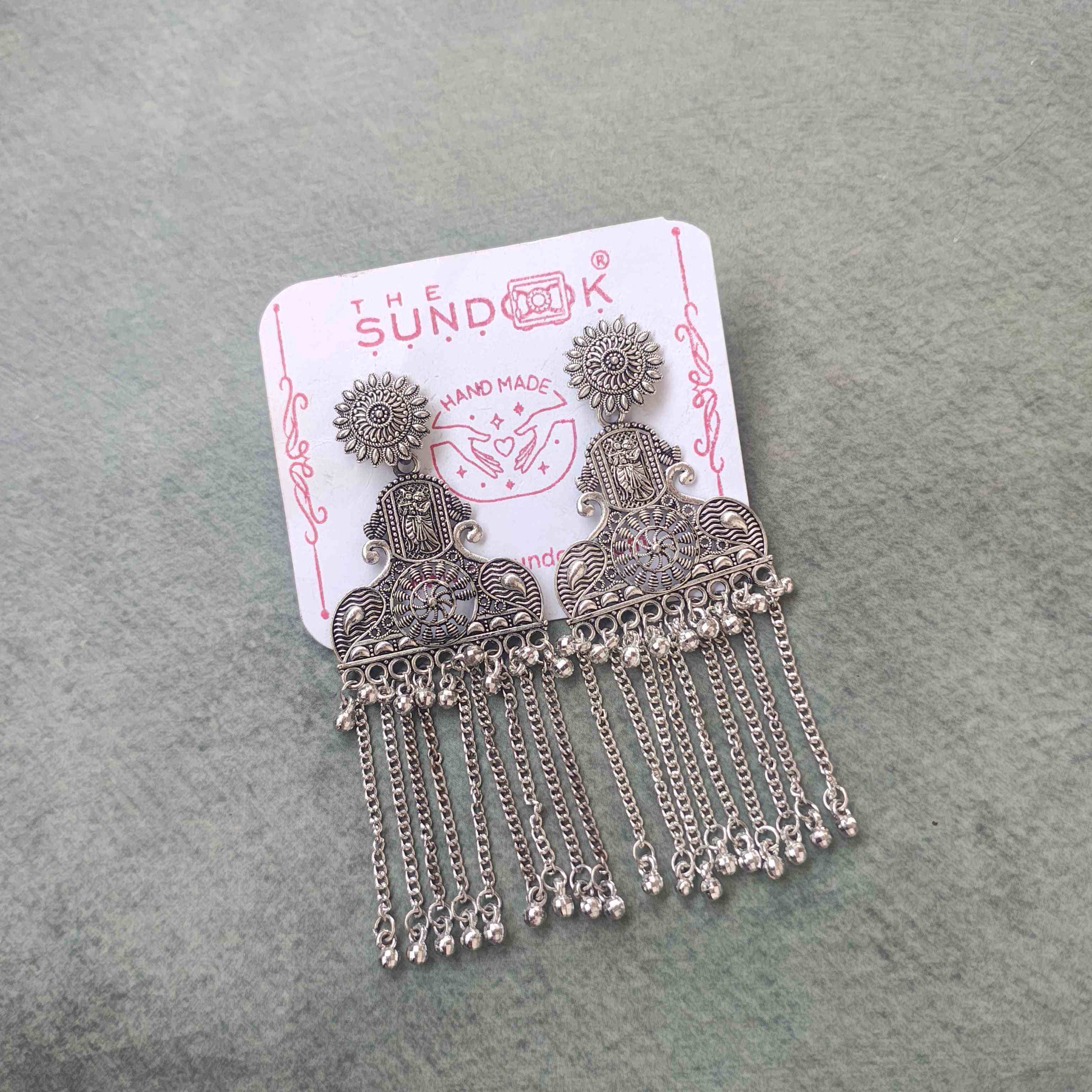 MEERA SILVER OXIDIZED EARRINGS