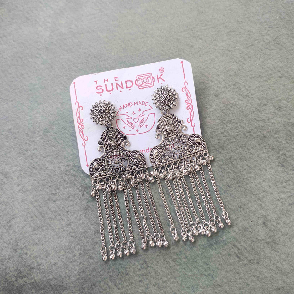 MEERA SILVER OXIDIZED EARRINGS