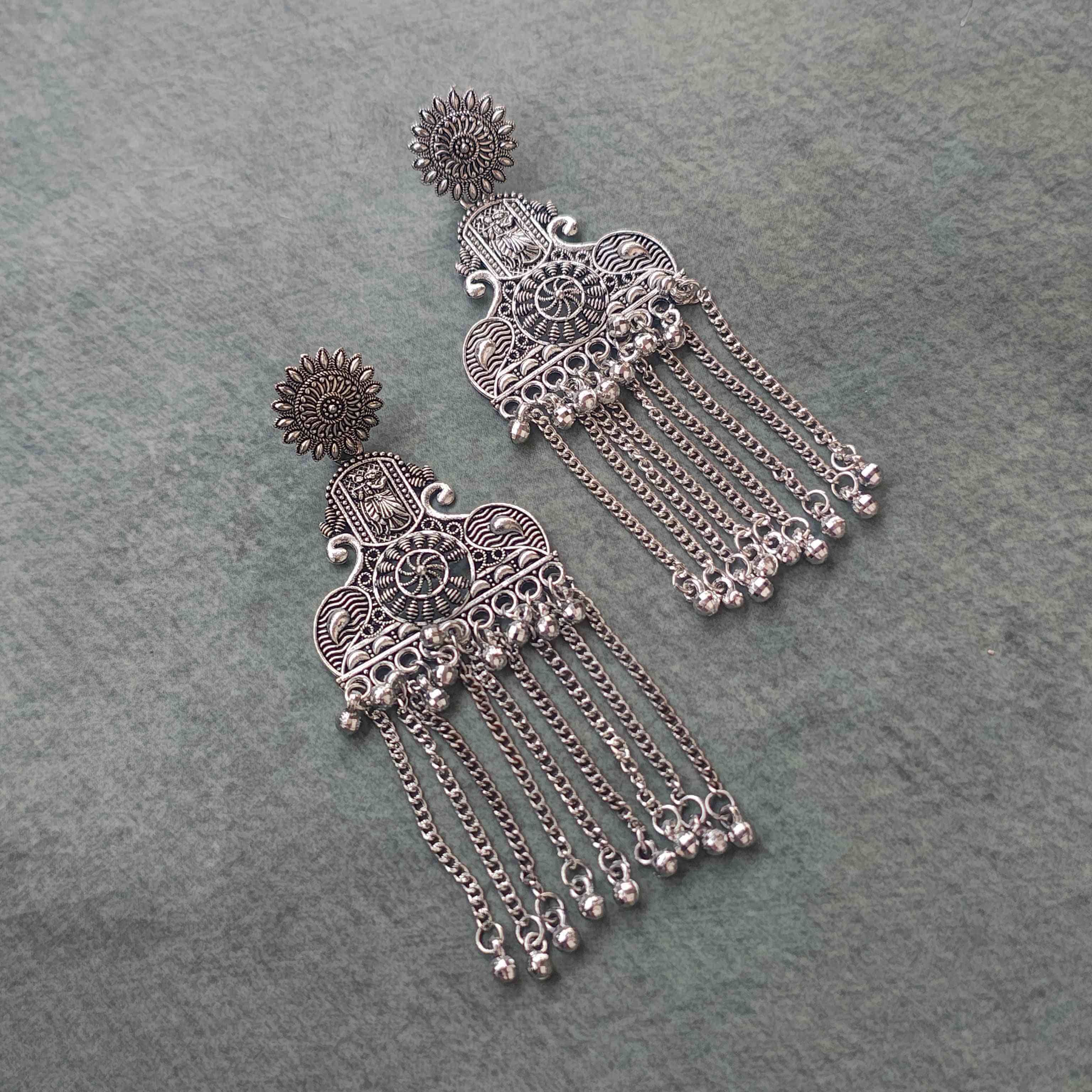 Meera Silver Oxidized Earrings