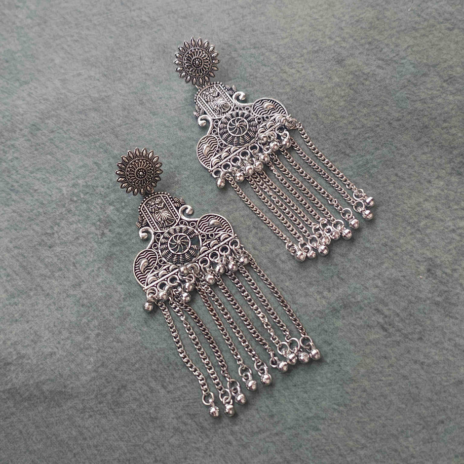 Meera Silver Oxidized Earrings