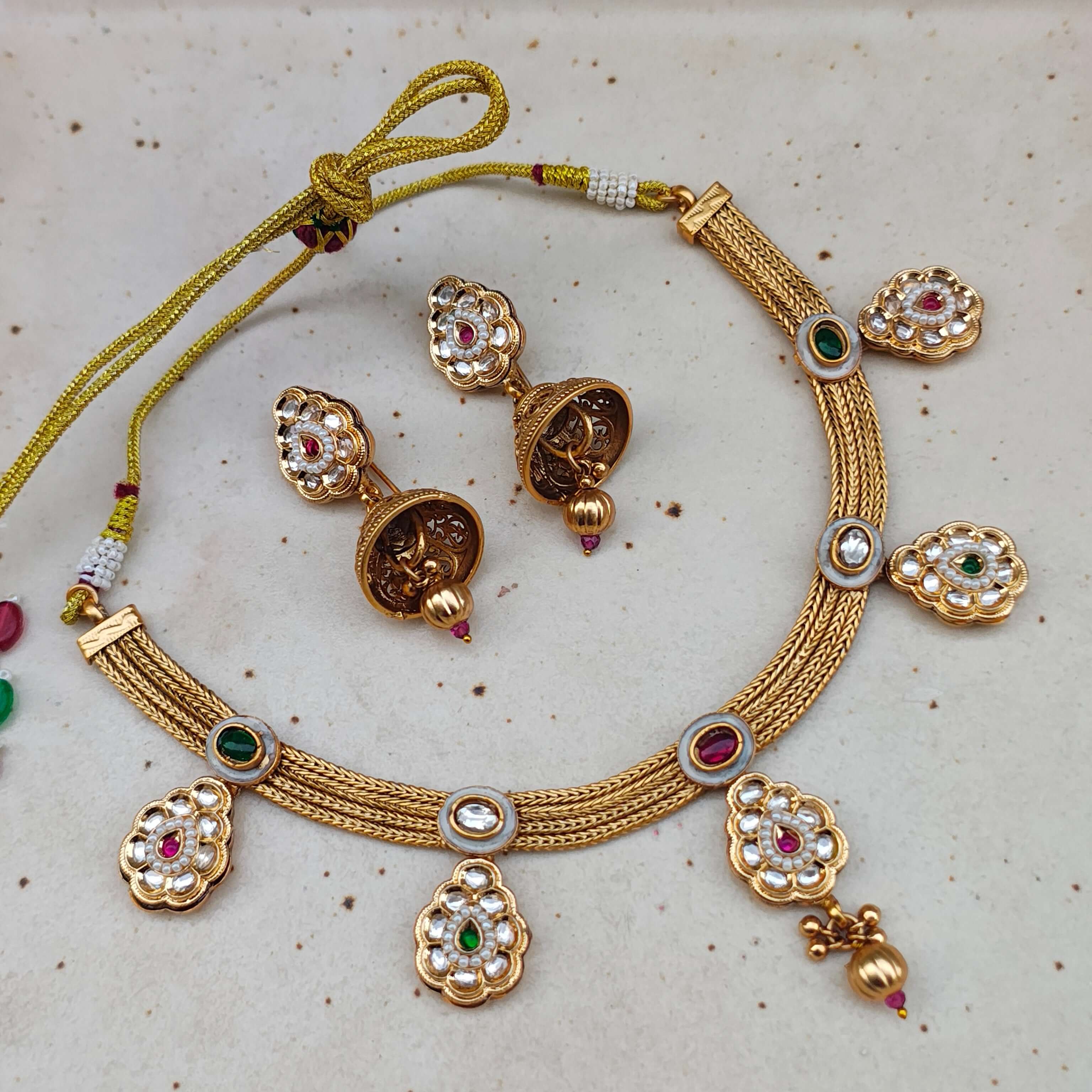 Mishka Antique Gold Kundan Necklace Set