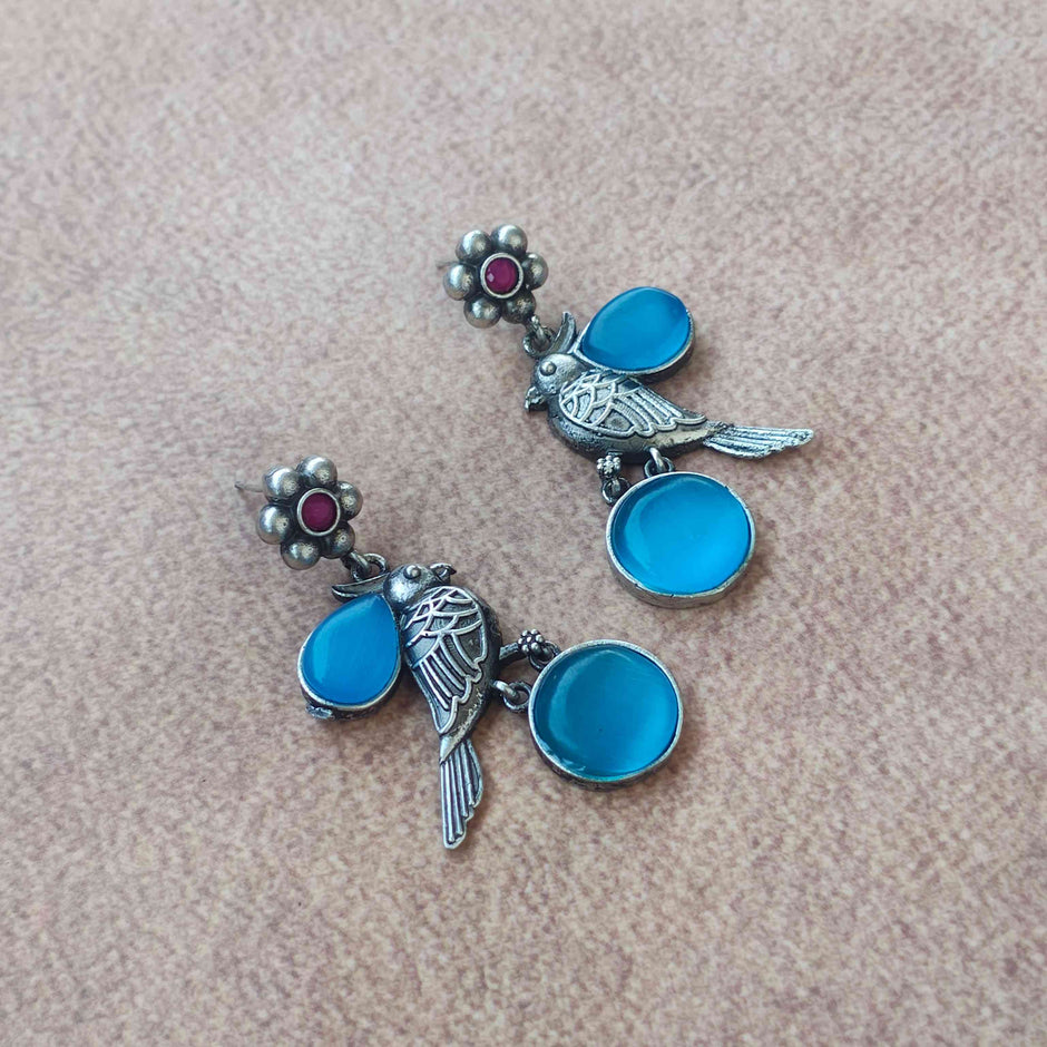 NALINI SILVER OXIDIZED EARRINGS - BLUE