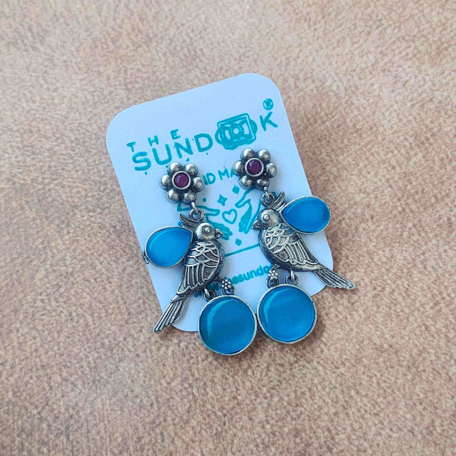 NALINI SILVER OXIDIZED EARRINGS - BLUE