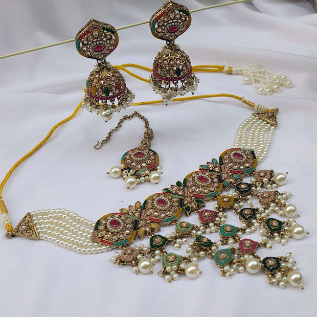 Nandita Pearl and Polki Multicolour Choker Set