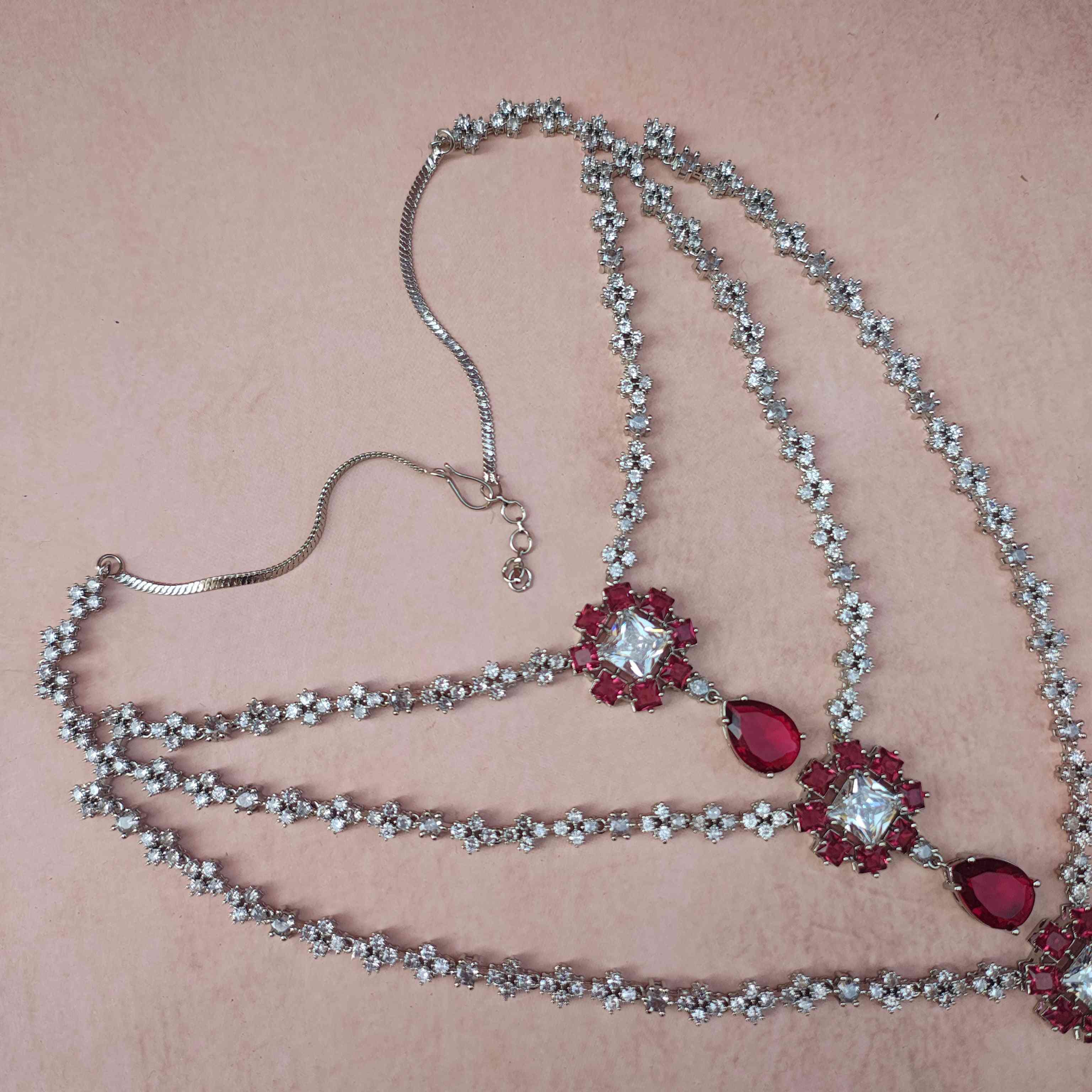 NEETA MULTI LAYERED RUBY RED AD NECKLACE SET