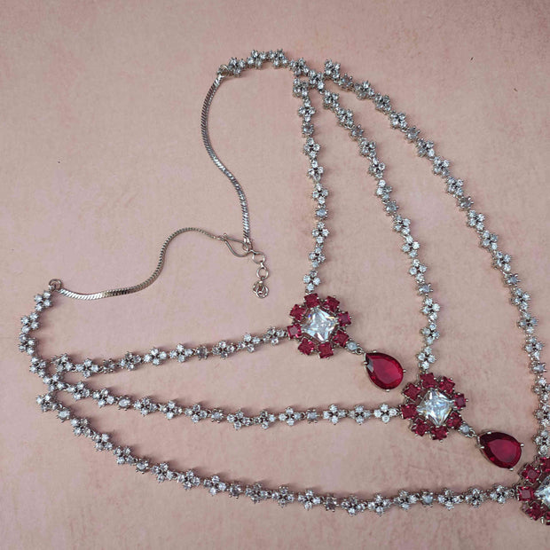 NEETA MULTI LAYERED RUBY RED AD NECKLACE SET