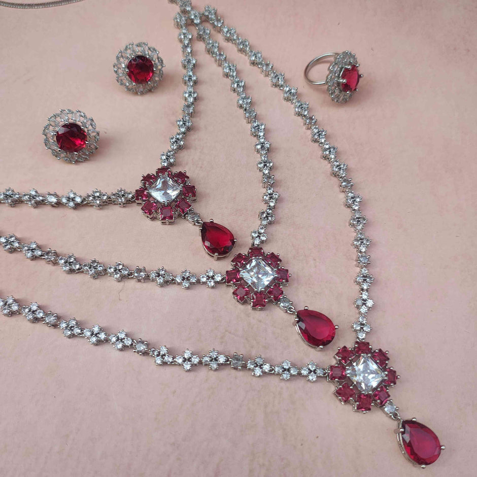 NEETA MULTI LAYERED RUBY RED AD NECKLACE SET