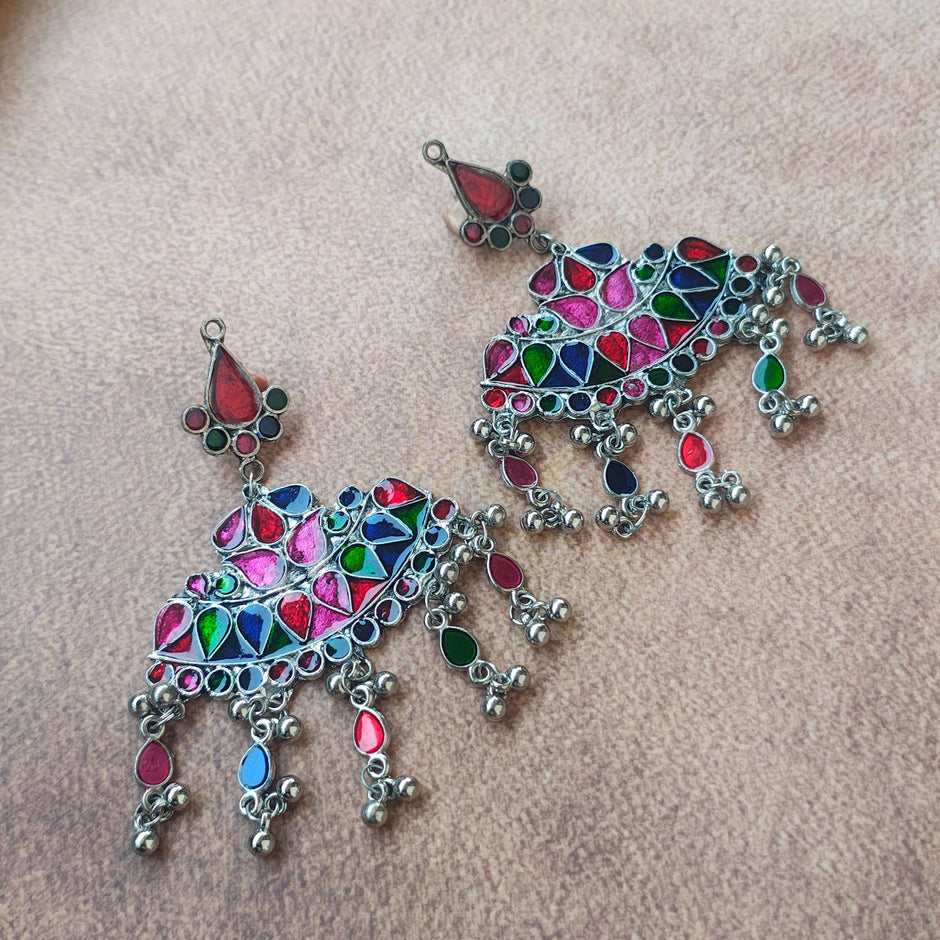 NIHARIKA MULTICOLOUR SILVER OXIDIZED EARRINGS