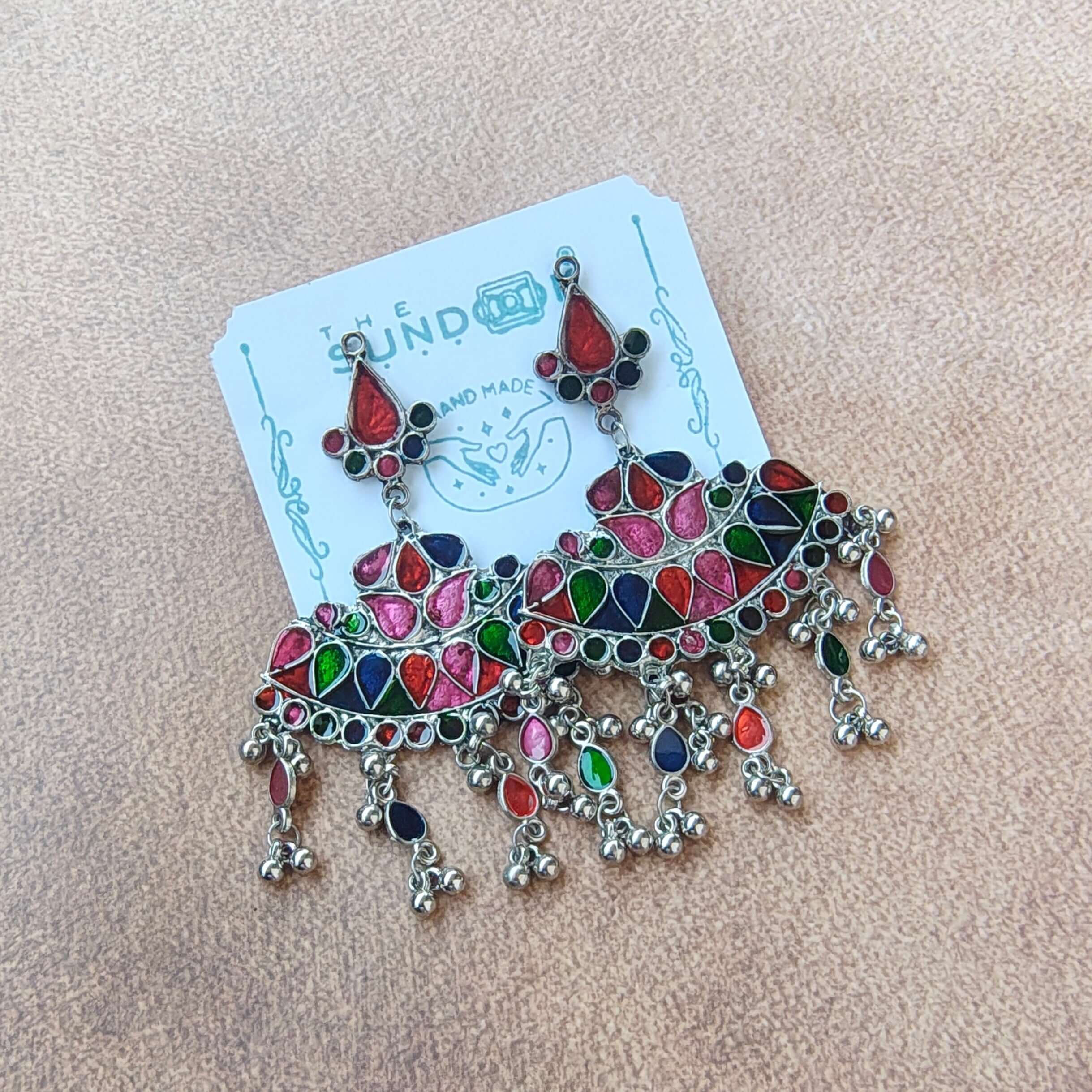 NIHARIKA MULTICOLOUR SILVER OXIDIZED EARRINGS