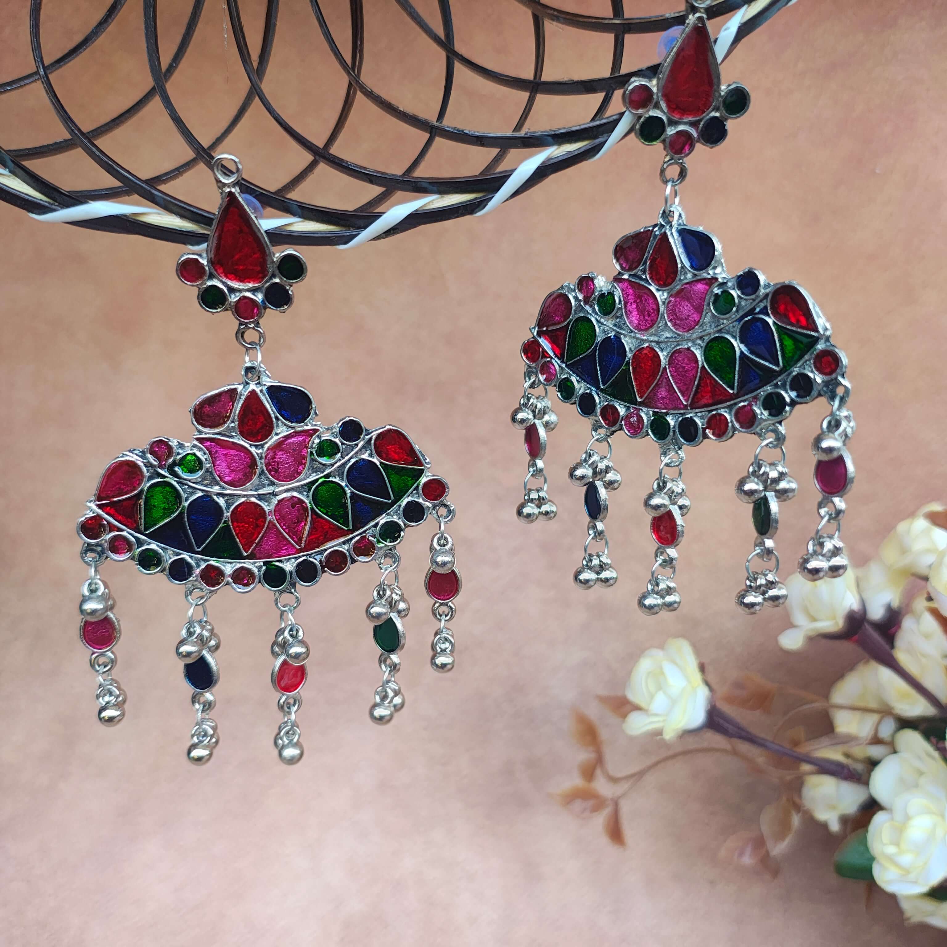 NIHARIKA MULTICOLOUR SILVER OXIDIZED EARRINGS