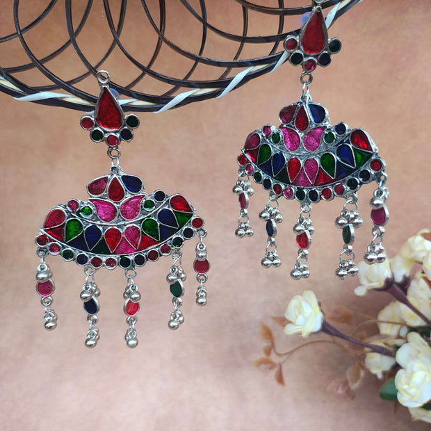 NIHARIKA MULTICOLOUR SILVER OXIDIZED EARRINGS