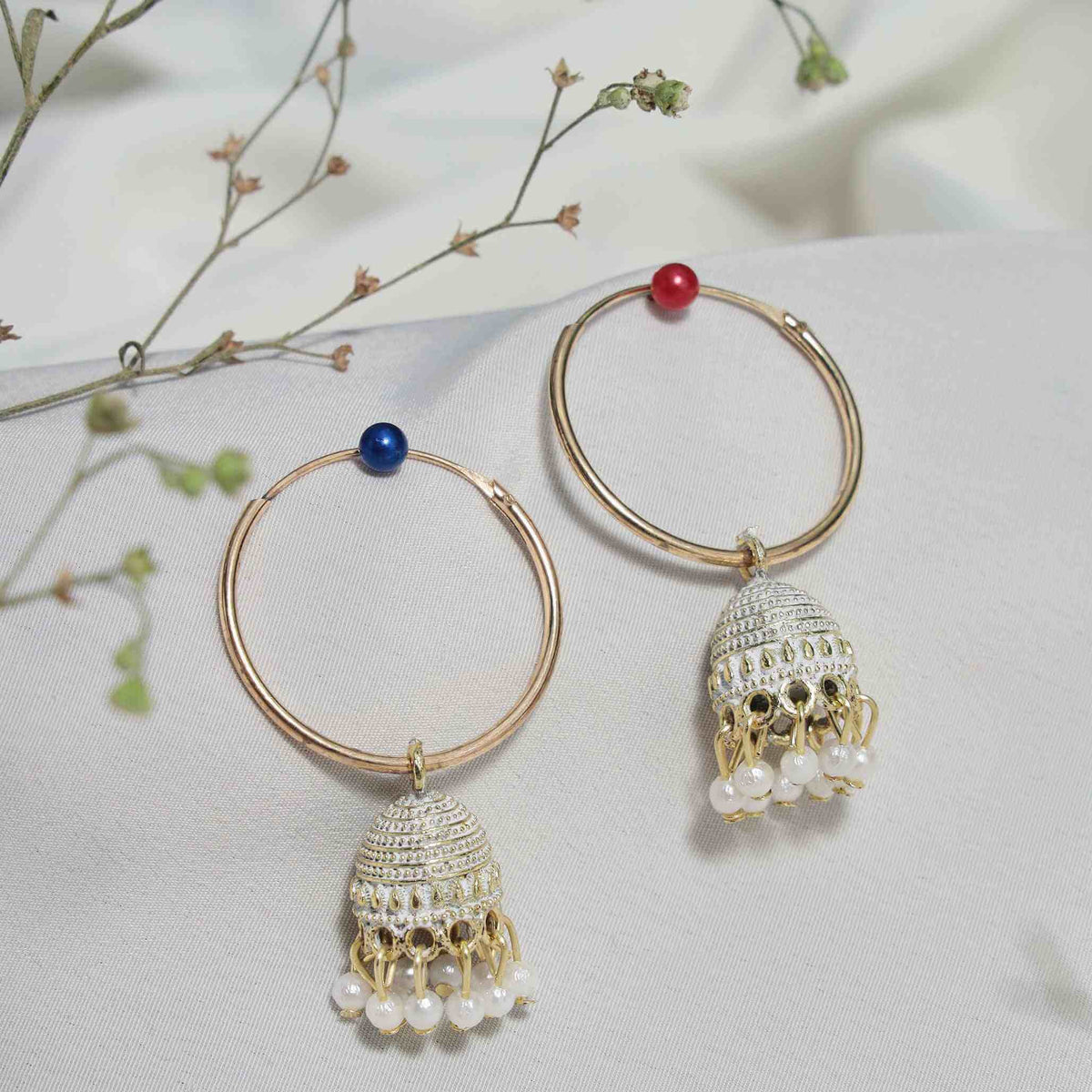 Nitya Gold Plated Jhumki Earrings - White