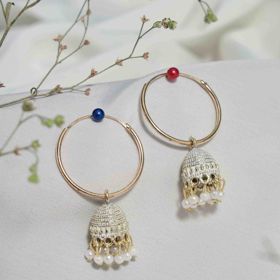 Nitya Gold Plated Jhumki Earrings - White