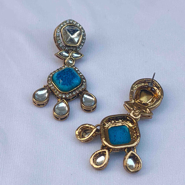 Naina Statement Polki Teardrop Earrings - Turquoise Blue