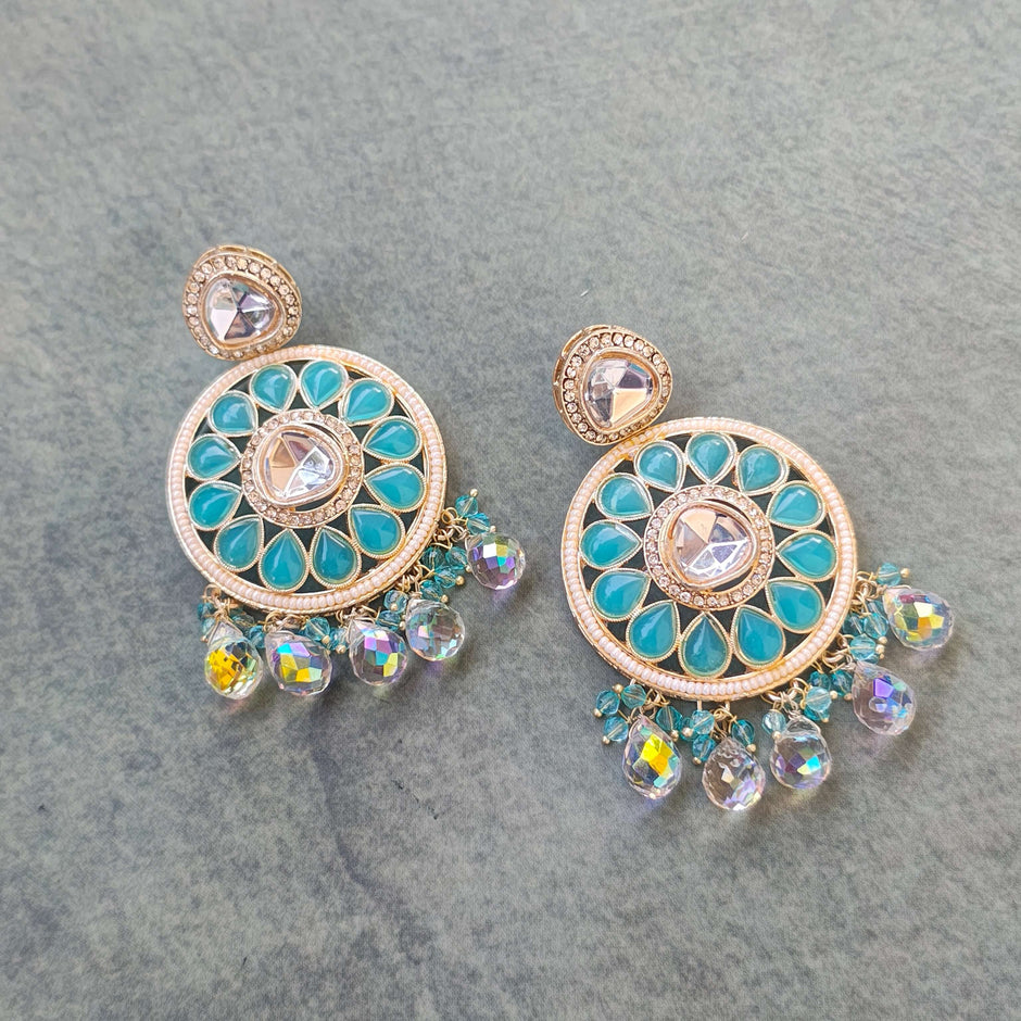 Niti Kundan Polki Chandbali Earrings With Crystal Drops