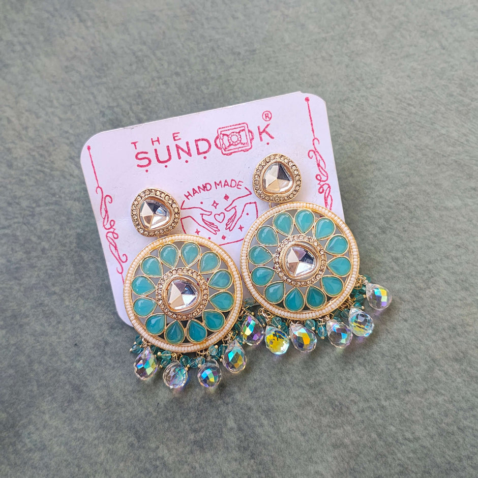 Niti Kundan Polki Chandbali Earrings With Crystal Drops