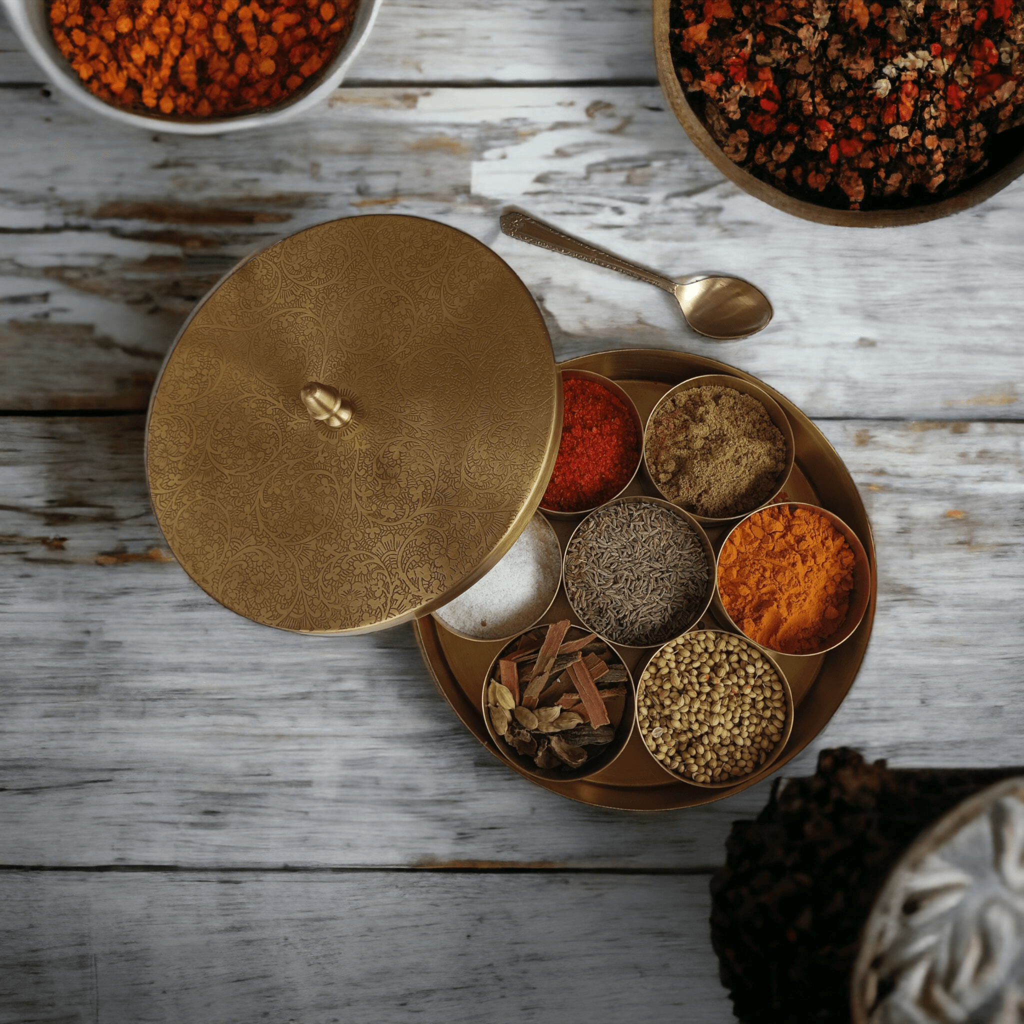 OPTIMIZE_BACKUP_PRODUCT_Pure Brass Engraved Spice Box (Masala Daani) - The Sundook