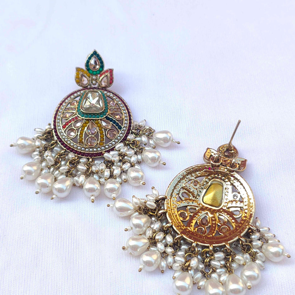 Pallavi Multicolour Polki Chandbali Earrings