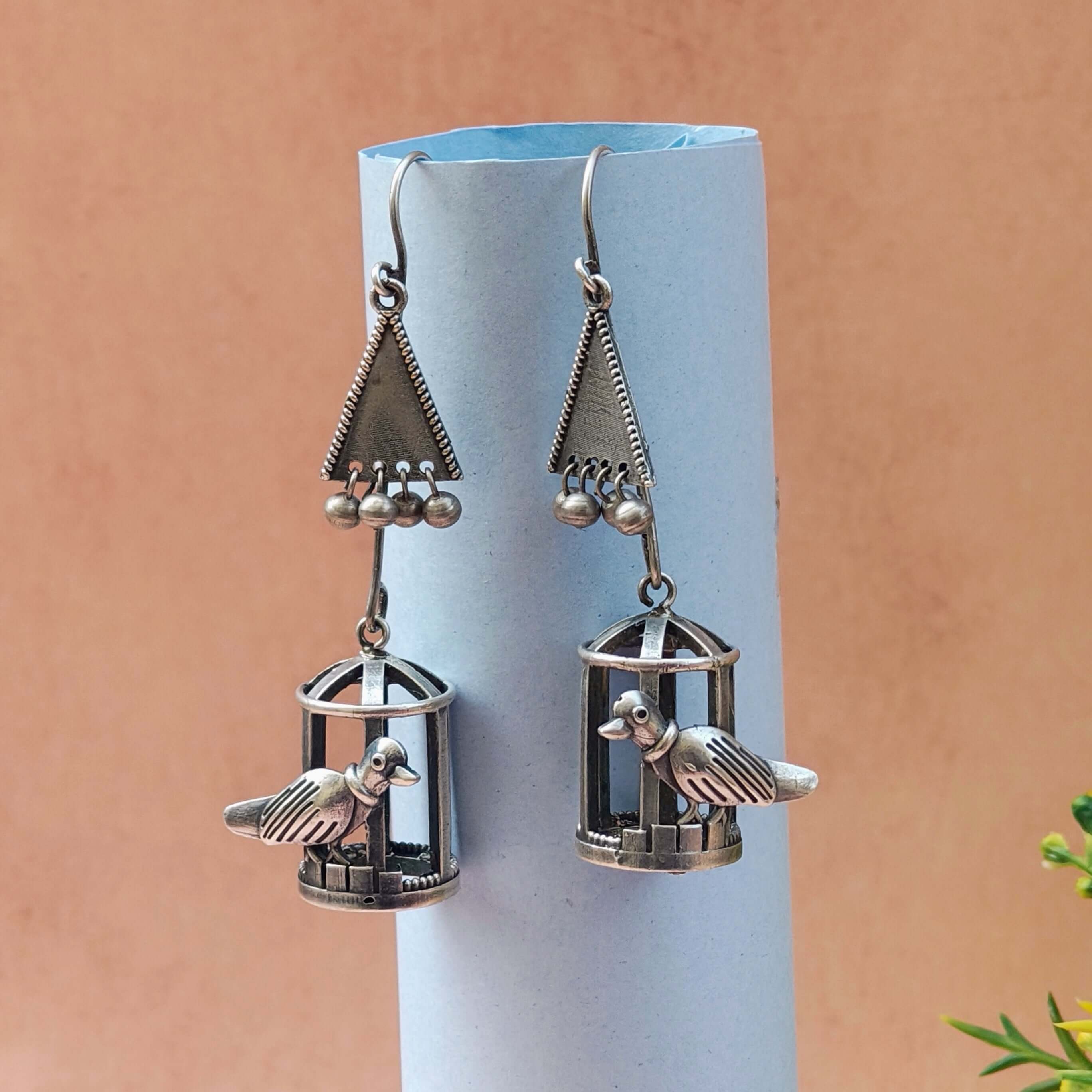 Panchhi Silver Oxidized Earrings