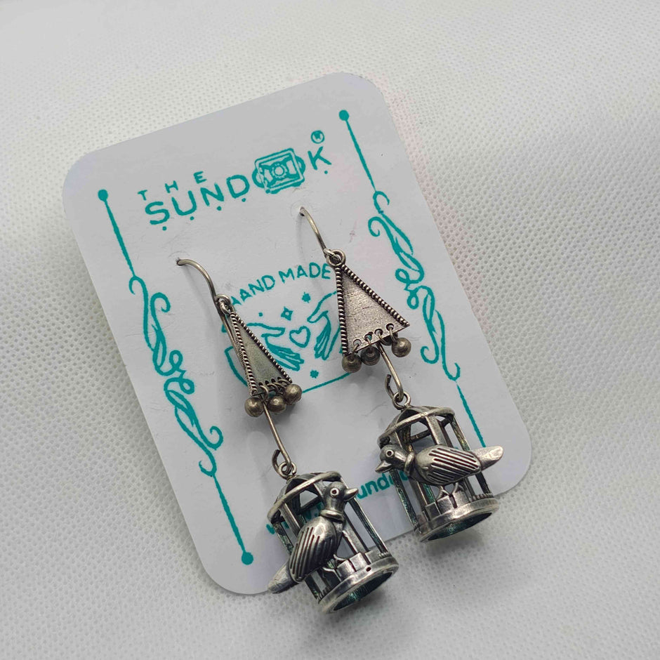 Panchhi Silver Oxidized Earrings
