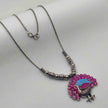 Pankhudi Silver Oxidized Chain Pendant - Pink