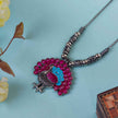 PANKHUDI SILVER OXIDIZED CHAIN PENDANT - PINK