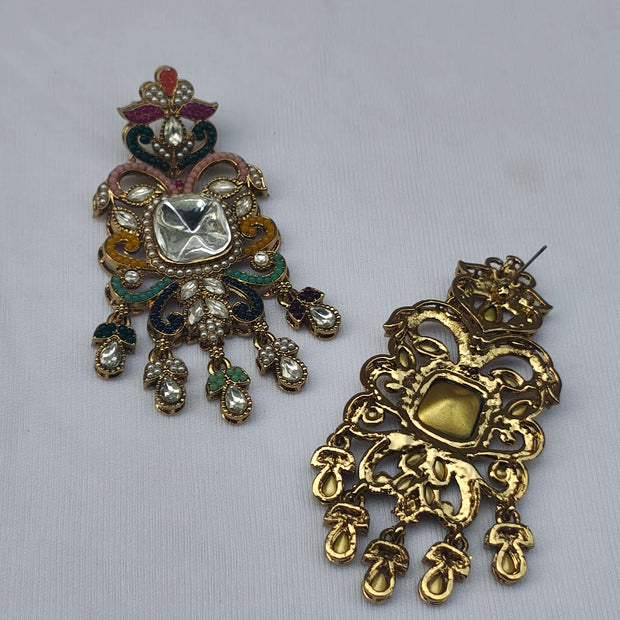 Pavika Kundan Polki Multicolor Meenakari Statement Earrings