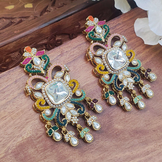 Pavika Kundan Polki Multicolor Meenakari Statement Earrings