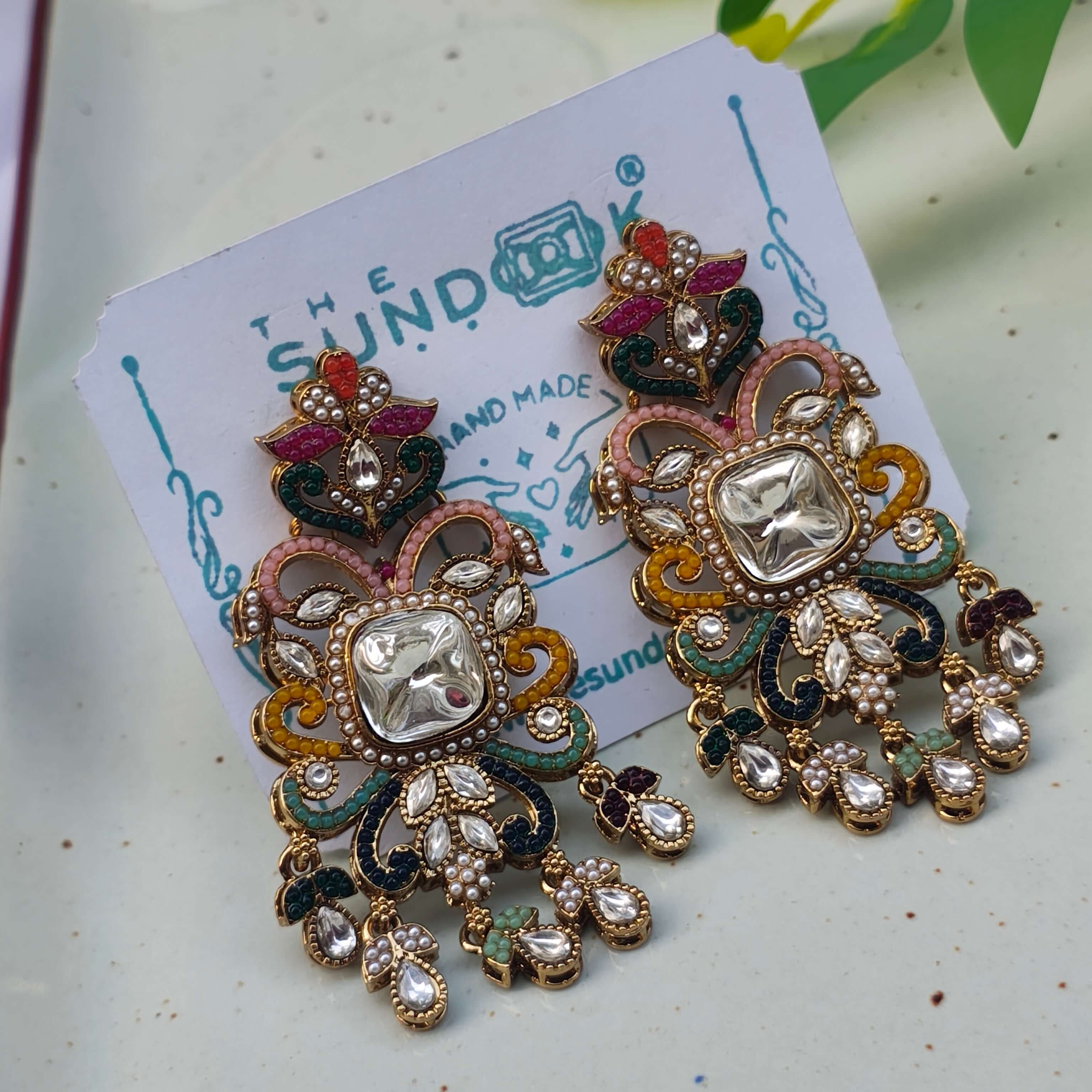 Pavika Kundan Polki Multicolor Meenakari Statement Earrings