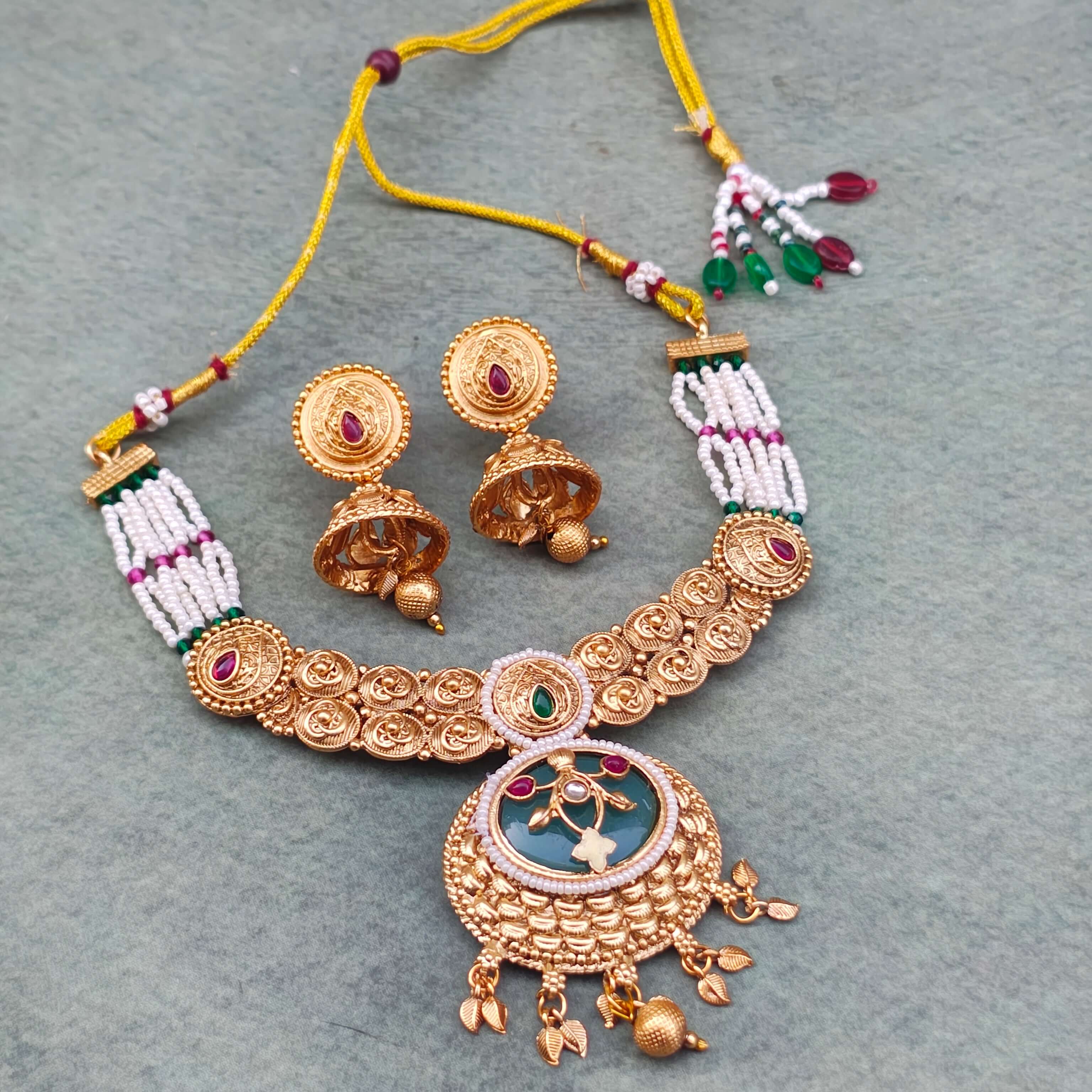 Pavitra Heritage Meenakari Pearl Choker Necklace Set