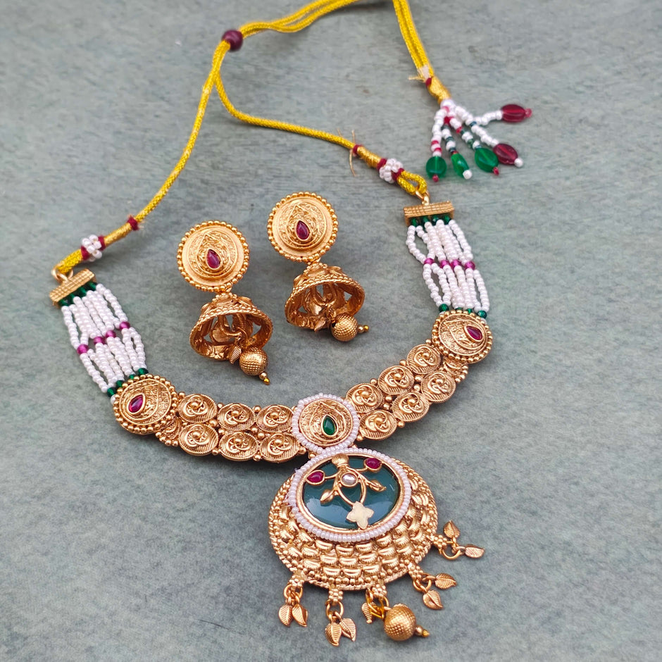 Pavitra Heritage Meenakari Pearl Choker Necklace Set